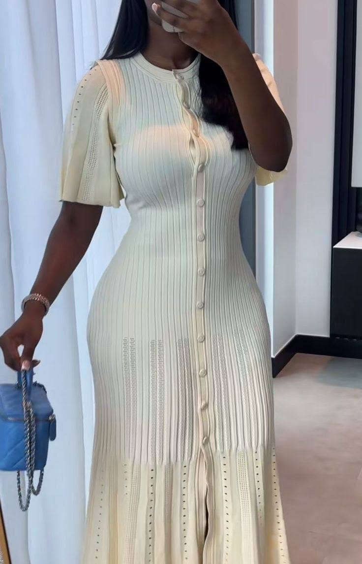 Cream Knit Midi Dress